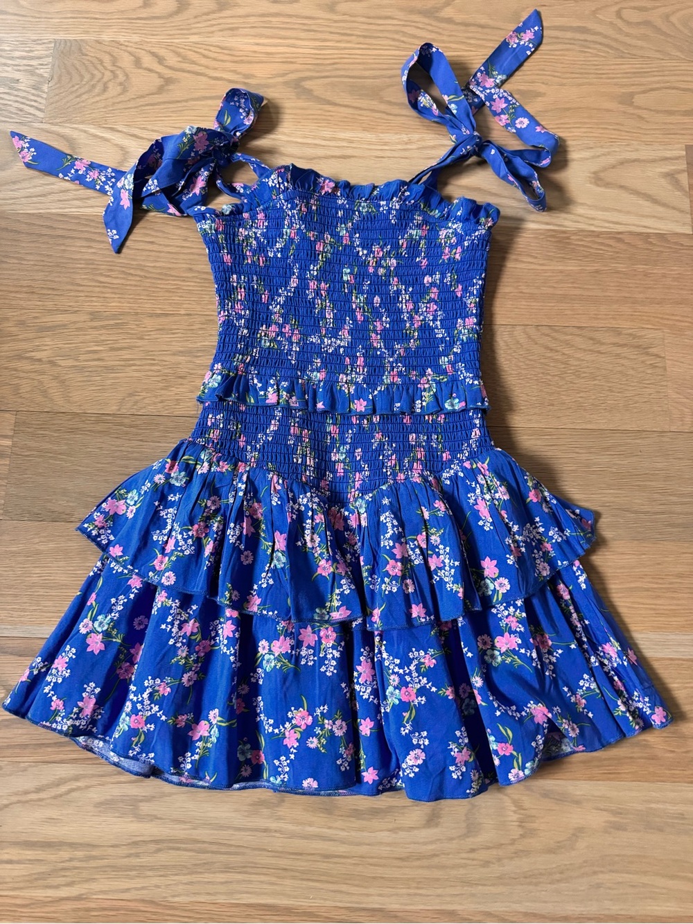 Katie J NYC Royal Blue Floral Smocked Tiered Sundress